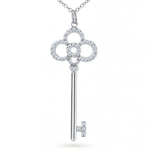 Bling Jewelry .925 Sterling Silver Pave Diamond CZ Crown Key Pendant with 18