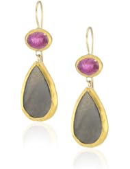 Nava Zahavi Double Ruby and Gray Moonstone High Karat Gold Drop Earrings