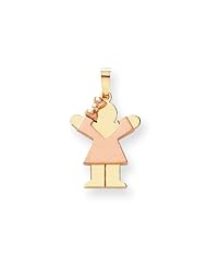 14k Two-Tone Gold Small Girl with Bow on Left Engravable Charm