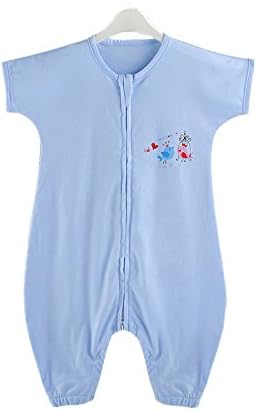 Baby Sleepsack Sleeping bag Pure Cotton Summer Separate leg Wearable Blanket Short Sleeve (0-3yeas)-Blue/S