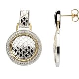 Sterling Silver and 14K Yellow Gold Diamond Earrings