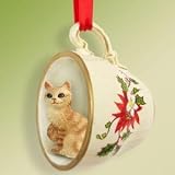 NEW! Manx Red Tabby Cat Ornament Christmas Ornament Cup of Tea
