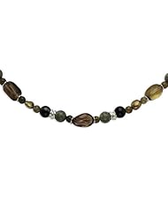 SS 16in Black Agate/Jasper/Smokey Qtz/Freshwater Cult. Pearl Necklace