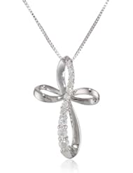 10k White Gold Diamond Cross Pendant Necklace (1/7 cttw, H-I Color, I2-I3 Clarity), 18"
