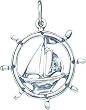 Sterling Silver Antiqued Sailboat in Ship's Wheel Charm