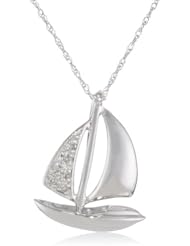 XPY 10k White Gold Mini Sailboat and Diamond Pendant Necklace (.03cttw, I-J Color, I2-I3 Clarity), 18"