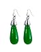 Handmade Stainless Green Jade Drop Earring, 'Tear Drop'