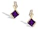 14K Yellow Gold Genuine Square Amethyst and Diamond Drop Earrings