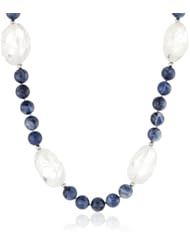 8-8.5Mm Sodalite, Etched Spiral Crystal Accented with Sterling Silver Beads and Clasp Necklace, 18"