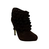 High Heel Ruffle Ankle Bootie Brown Velvet