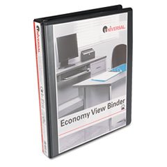 Universal 20961CT Round Ring Economy Vinyl View Binder, 1 in. Capacity, Black, 12/Carton