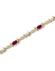 14K Yellow Gold Oval Ruby and Diamond Bracelet