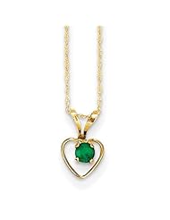 MadiK® Childrens 14K Yellow Gold Emerald Birthstone Heart Charm Necklace 15"