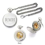IMAGE OF Gordon's Jewelers Silver Tone Engraved Pocket Watch with 18K Gold Accents (1-3 Initials) pocket watches
