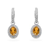 14k White Gold Citrine 1/6ct Diamond Dangle Earrings with 44 Diamonds and 2 Gemstones.