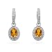 14k White Gold Citrine 1/6ct Diamond Dangle Earrings with 44 Diamonds and 2 Gemstones.