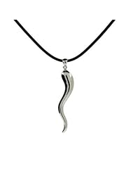 Large Sterling Silver Italian Horn Pendant on Silk Cord
