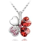 idKdo - Collier " Trèfle Porte-Bonheur " Cristal irisé Swarovski Couleur Rouge Passion (Hauteur avec bélière 2,5 cm) + chaine 48 cm - Femme