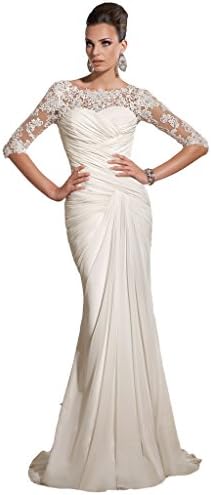 HoneeyGirl Vintage Long Sleeves Mermaid Wedding Dresses for Bride Chiffon