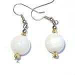 Onyx Earrings 01 Dangle White Yellow Ball Crystal Healing Gemstone 12mm Orb Swarovski 1.8
