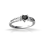 14K White Gold Genuine Heart Black Onyx and Diamond Filligree Ring