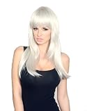 Long Straight White / Silver / Platinum / Grey Wig Perfect for Halloween – Good Quality Picture