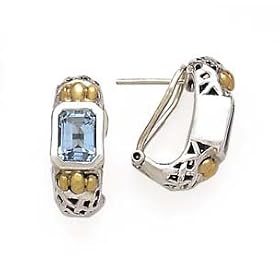 14K SILVER BLUE TOPAZ OMEGA CLIP EARRINGS BT-5.60 by Blue-Topaz Pins