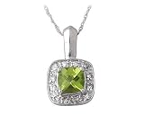 1.00CT Square Cushion Cut Peridot & Diamond Pendant 14K White Gold