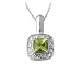 1.00CT Square Cushion Cut Peridot & Diamond Pendant 14K White Gold