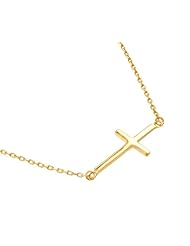 Sterling Silver Gold Plated Sideways Cross Necklace 16 Inch Plus 1 Inch Adjustable