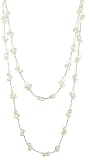 2-Row White Baroque Freshwater Pearl and Glass Bead Necklace with Chinese Knot Clasp, 22
