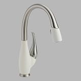 Delta Faucet 9158-SW-DST Fuse, Single Handle Pull-Down Kitchen Faucet, Stainless/White