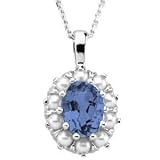 14K White Gold Iolite and Pearl Pendant