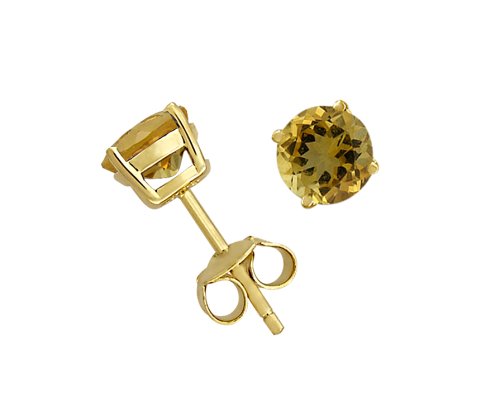 Gold Overlay Sterling Silver 8mm Round Citrine Earrings