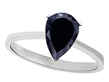 1.50 cttw 14K Gold Genuine Black Sapphire Pear Shape Solitaire Engagement Ring - 14kt White or Yellow Gold
