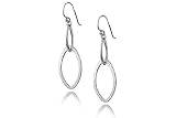 14K White Gold Matte-Finish Hand-Crafted Designer Marquise-Shape Open Link Dangling Earrings.