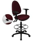 Multi-Function Drafting Stool in Burgundy with Arms  Adjustable Lumbar Support [WL-A654MG-BY-AD-GG]