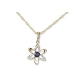 9ct Yellow Gold Diamond and Sapphire Flower Pendant with 18 Chain