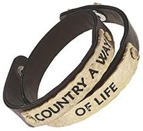Religious Bracelet, Vintage Leather Wrap Bracelet ?Features: * Worn Gold Plating * Brown Leather Wrap Bracelet with Artisan Hammered Id Plates &amp; Nailhead Accents * "Country a Way of Life" * Approx. Length: 7.5" * Adjustable Snap Closure ?Brown Leather Wrap Bracelet with "Country a Way of Life" Artisan Hammered Id Plates &amp; Nailhead Accents.