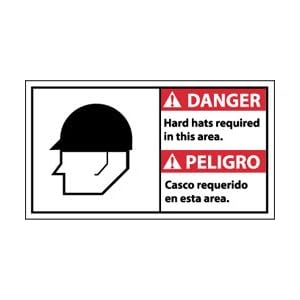 DBA4R - Danger Hard Hats Required In This Area (Bilingual) 10" X 18" .050" Rigid Plastic
