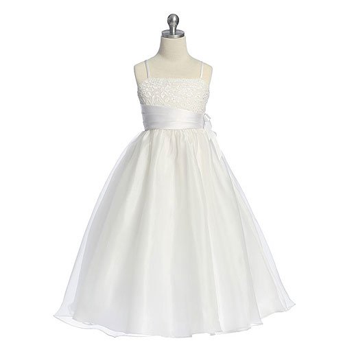 Sweet Kids Little Girl White Lace Organza Bow Communion Dress 2T-12 Inexpensive Flowergirl Gowns