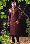 Maroon and Black Art Silk Readymade Kurta with Churidar