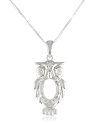 10k White Gold Diamond Owl Pendant Necklace (1/10 cttw, I-J Color, I2-I3 Clarity), 18"