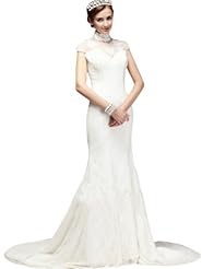 High-Neck Mermaid Fitted Lace  Dress with a Chapel Train 