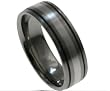 Titanium Ring with Sterling Silver Inlay 7mm matte and 2 black lines Titanium Ring with Sterling Silver Inlay 7mm matte and 2 black lines
