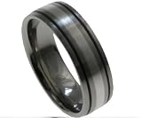 Titanium Ring with Sterling Silver Inlay 7mm matte and 2 black lines