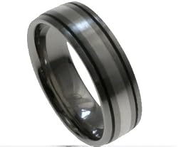 Titanium Ring with Sterling Silver Inlay 7mm matte and 2 black lines