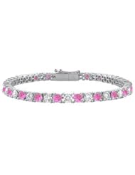 Pink Sapphire and Diamond Tennis Bracelet 14K White Gold 5.00 CT TGW