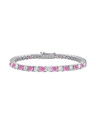 Pink Sapphire and Diamond Tennis Bracelet 18K White Gold 5.00 CT TGW