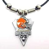 Cleveland Browns Leather Necklace w/Beads & Pewter Pendant